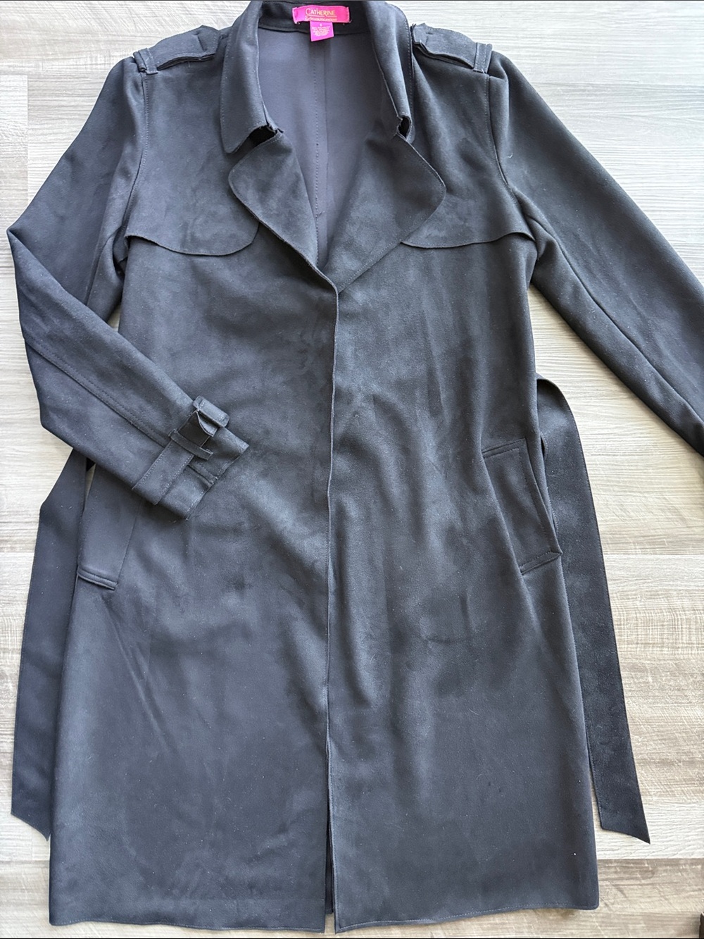 Catherine Malandrino Black Long Trench Coat with Belt